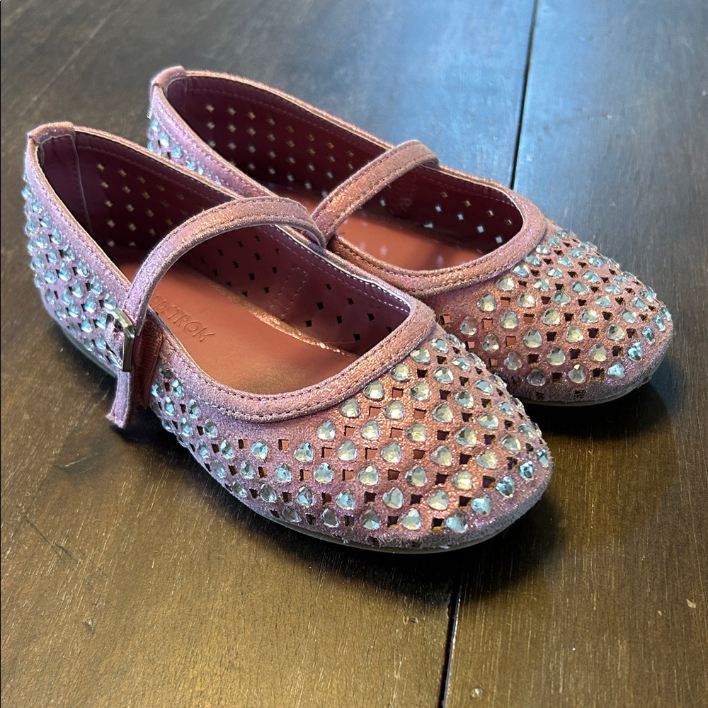 Nordstrom Pink Metallic with Heart Shaped Jewels Mary Jane Shoes